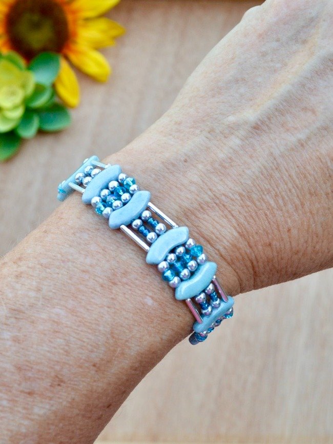 Beaded Blue and Silver Bracelet Handmade Gift For Her product image (1)