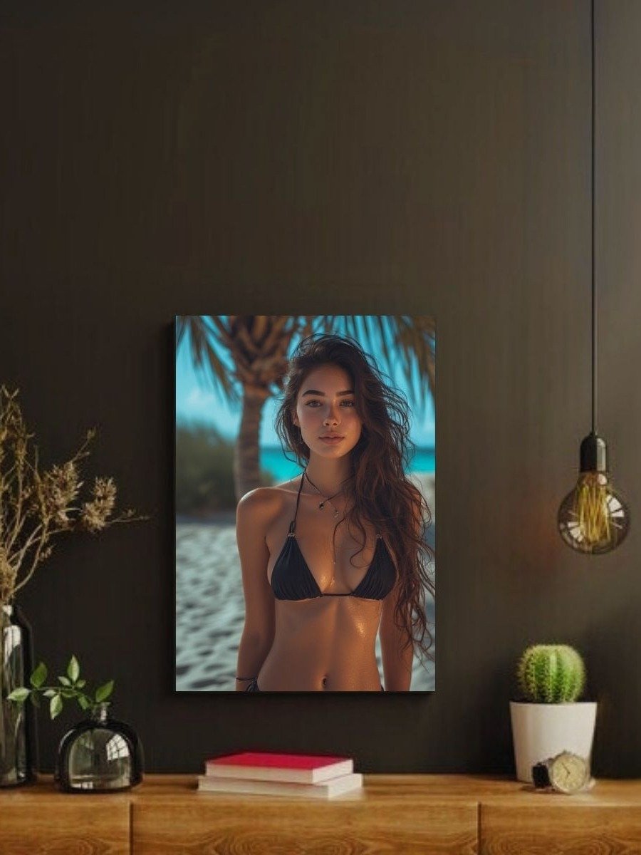 Brunette Bikini Model 8x10 Metal Wall Art – Tropical Beach Metal Poster product image (2)