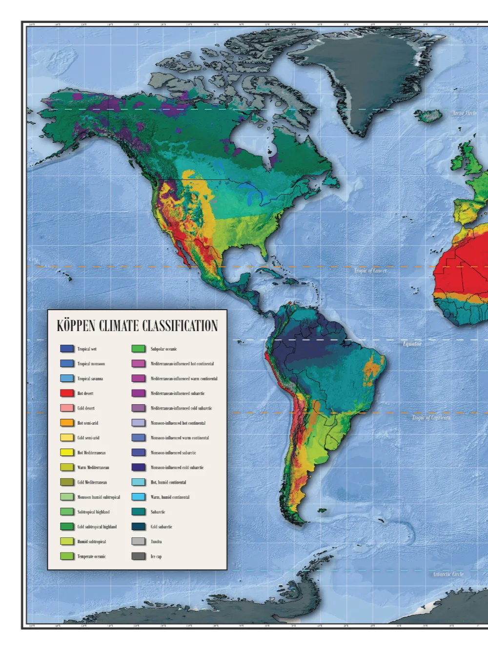 Köppen Climate Topographic World Map (FRAMED) product image (2)