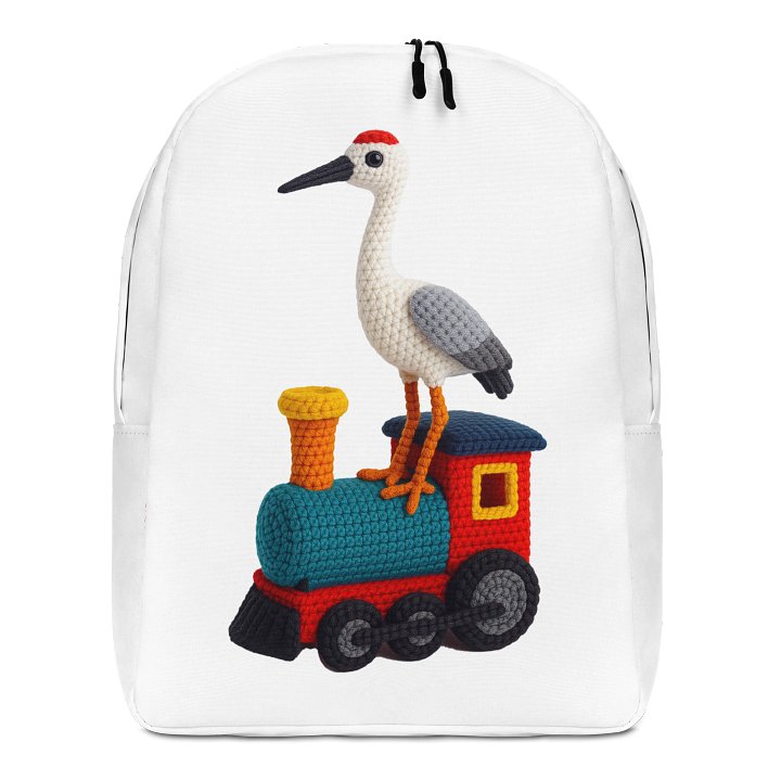 Crane on a Train Backpack: Whimsical Handcrafted Crochet Art product image (1)
