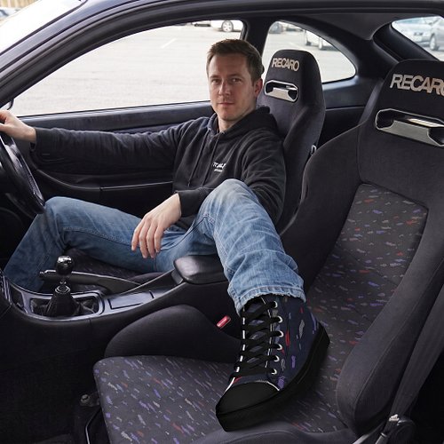 Another timeless petrolhead pattern: Recaro Le Mans Confetti. High-top shoes now available on JazdaShop.com 👟