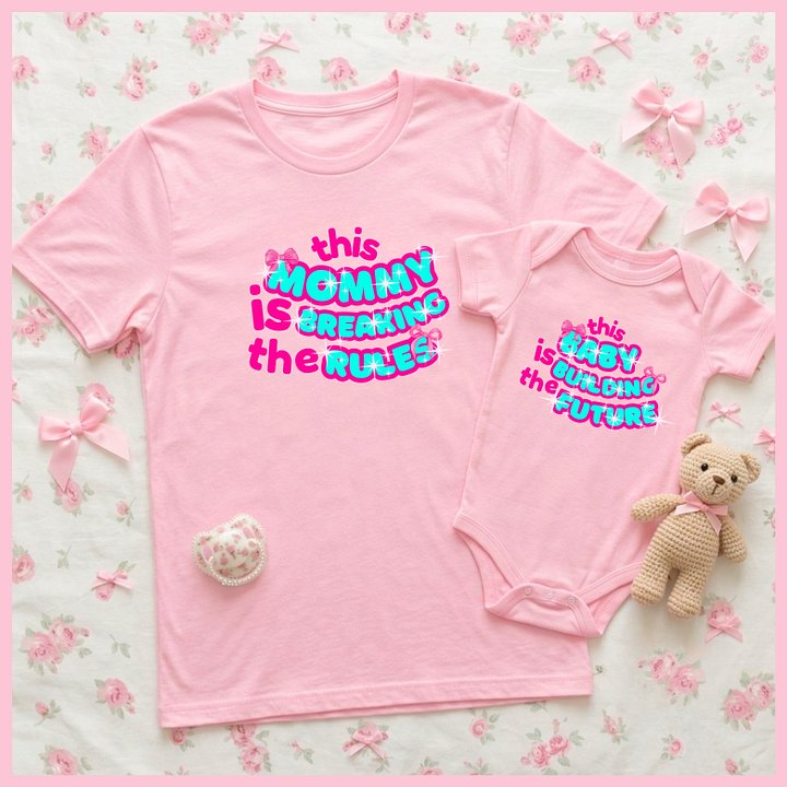 Duo Set🩷Breaking Rules to Build Future🩷Mommy tee+Baby onesie💞 product image (1)