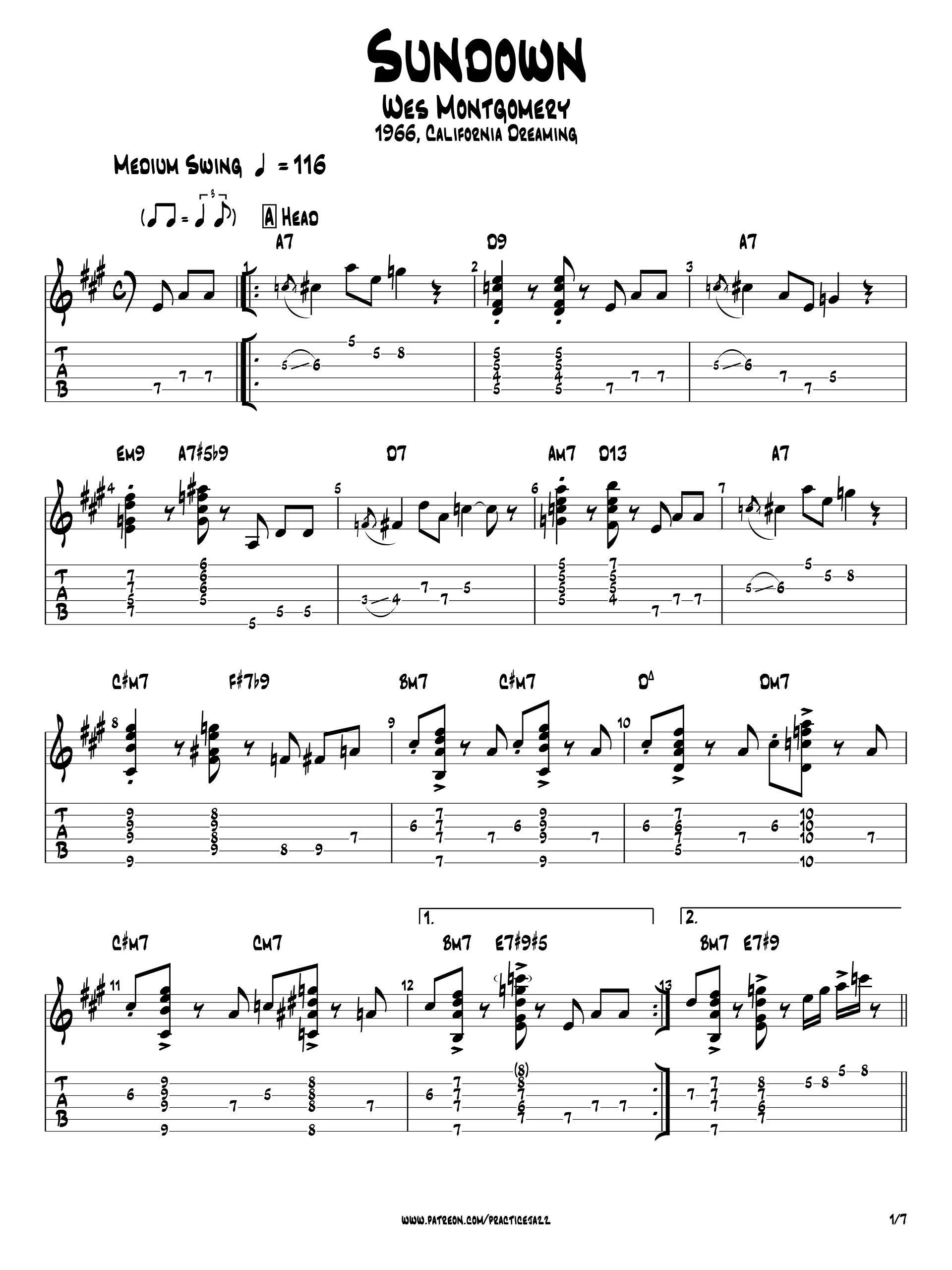 Wes Montgomery – Sun Down (1966) Jazz Guitar Transcription | PDF product image (2)