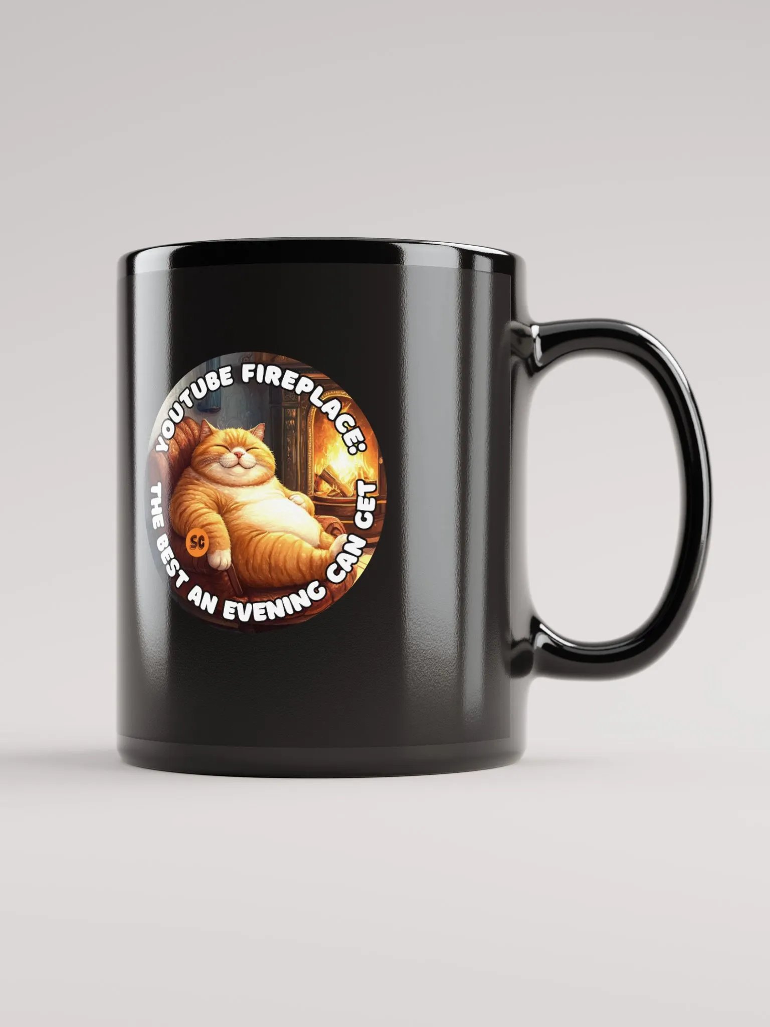 Cozy Cat - YouTube Fireplace: The Best an Evening Can Get | Black Glossy Mug product image (2)
