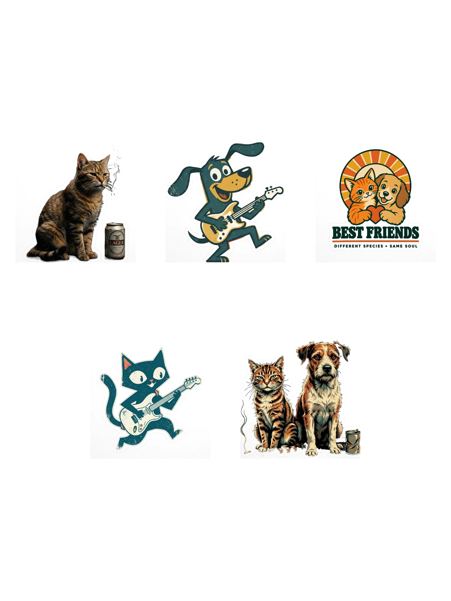 PawVerse Mega Sticker Pack – 5 Funny Cat & Dog Vinyl Stickers Bundle for Laptop, Water Bottle & Guitar Case product image (1)