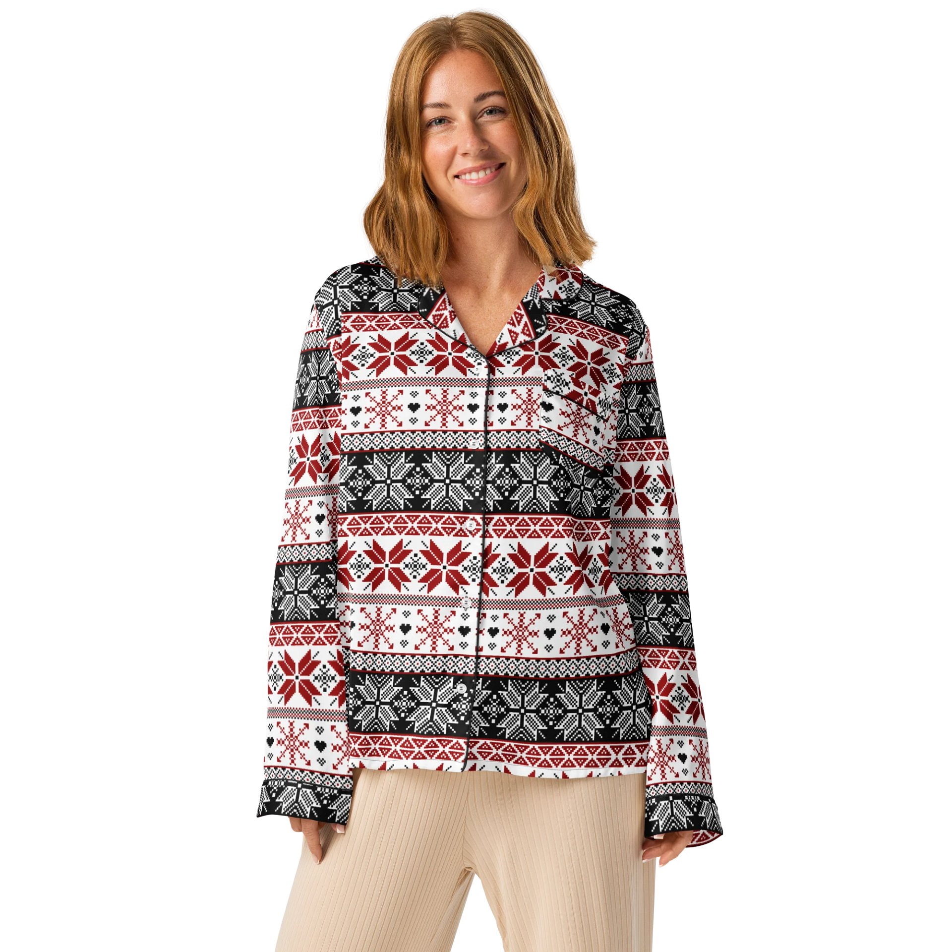 Winter Fair Isle Pyjama Top, Red & Black product image (2)
