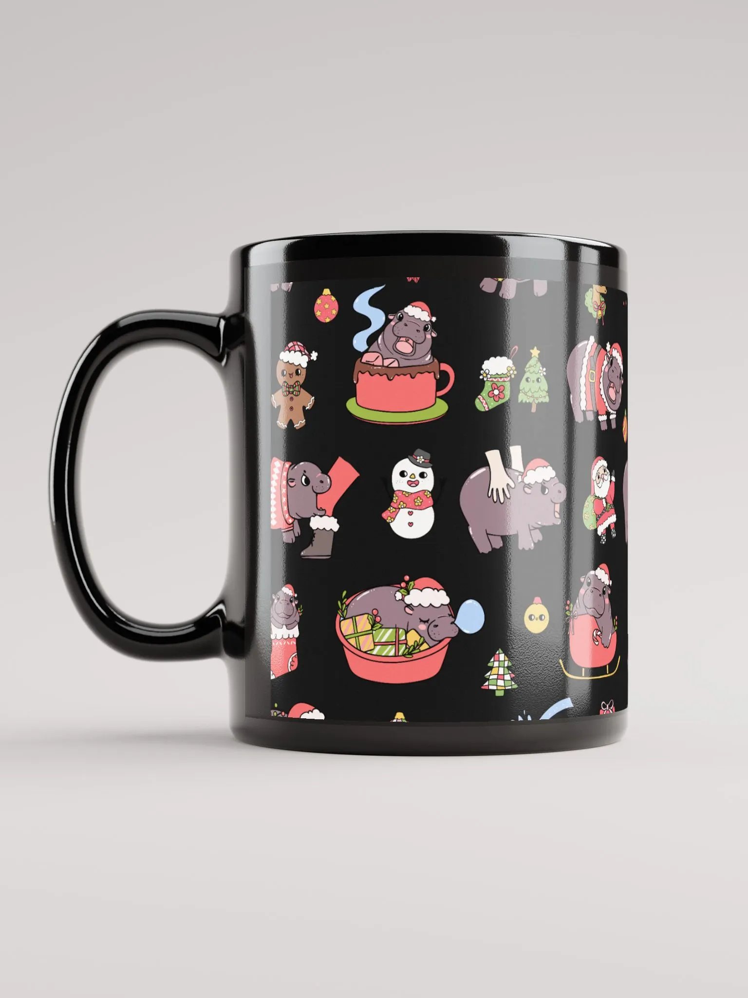 MOODENG'S CHRISTMAS BLACK GLOSSY MUG! product image (1)