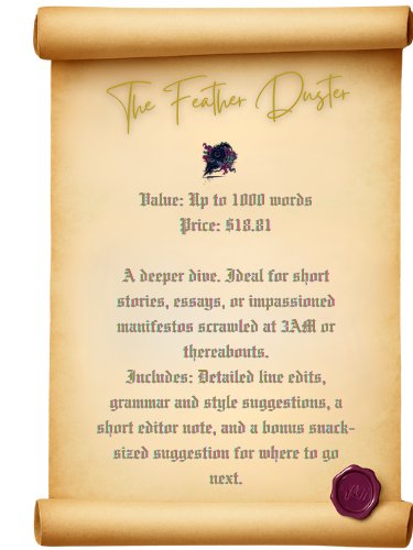 Paper Cuts Editing Services: The Feather Duster. product image (1)