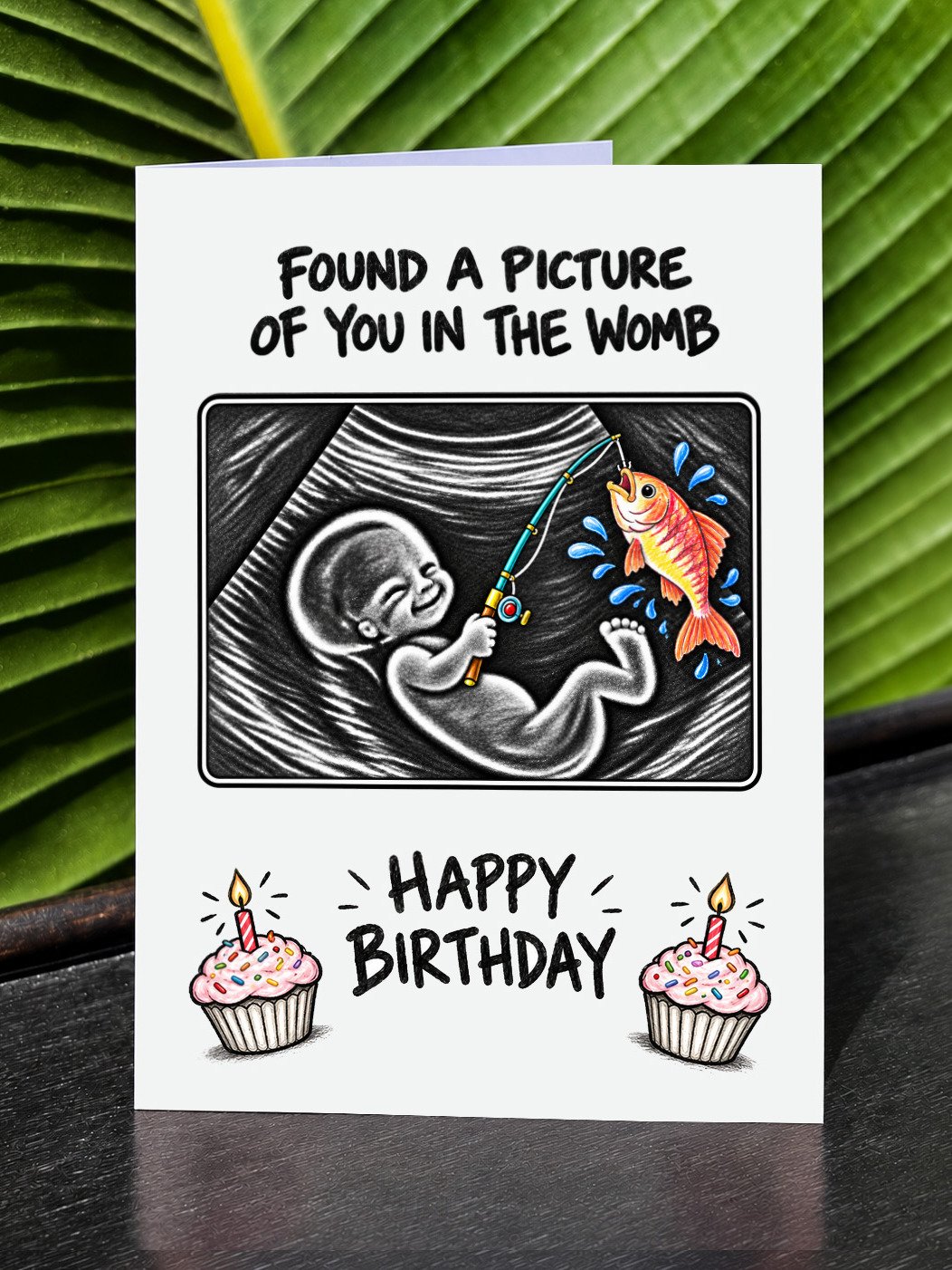 FUNNY FISHING LOVER BIRTHDAY CARD | Outdoor Sports/Camping Humor, Ultrasound Baby Illustration In The Womb product image (1)
