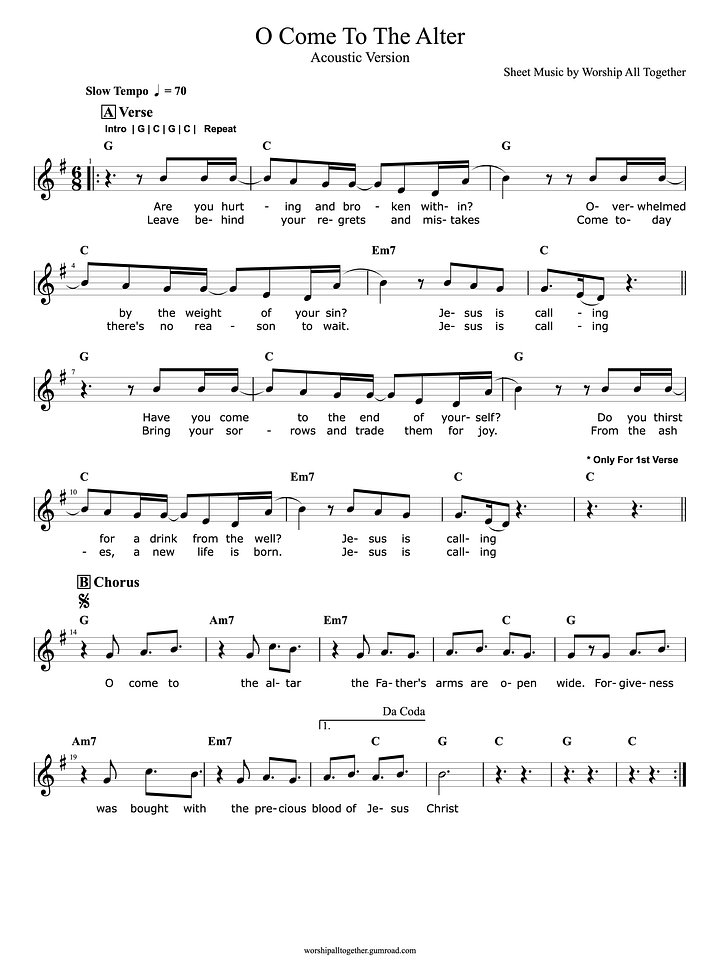 O Come To The Alter (Acoustic Elevation Worship) - G Key product image (1)