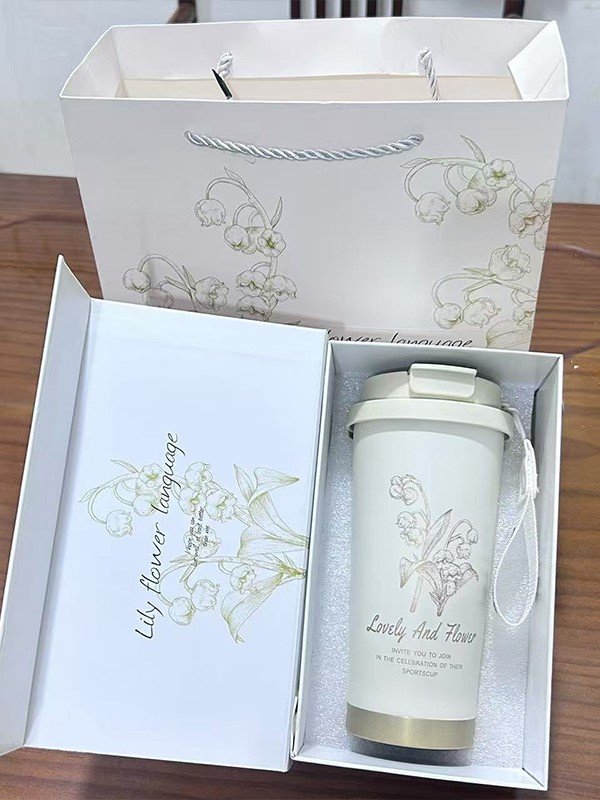 Luxury Lily of the Valley Insulated Coffee Mug Gift Set – 18oz Stainless Steel Floral Thermal Tumbler with Elegant Gift Box & Bag product image (4)