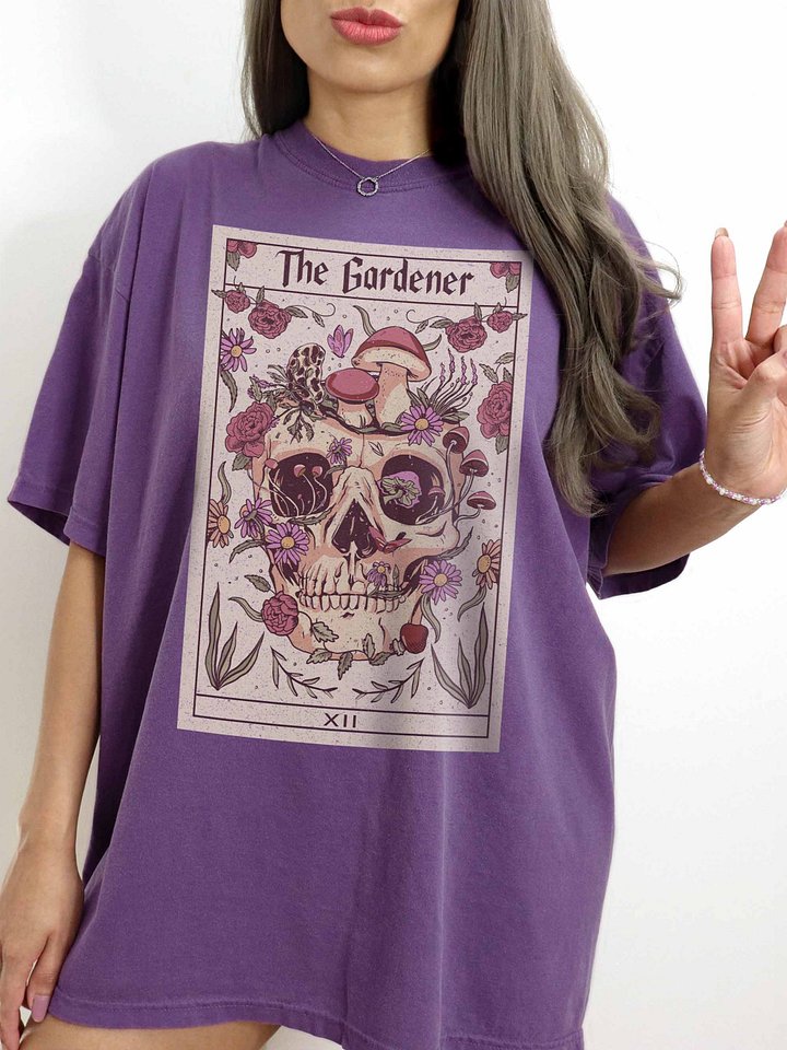 The Gardener Tarot Shirt – Vintage Botanical Skull & Mushroom Tarot Graphic Tee product image (2)