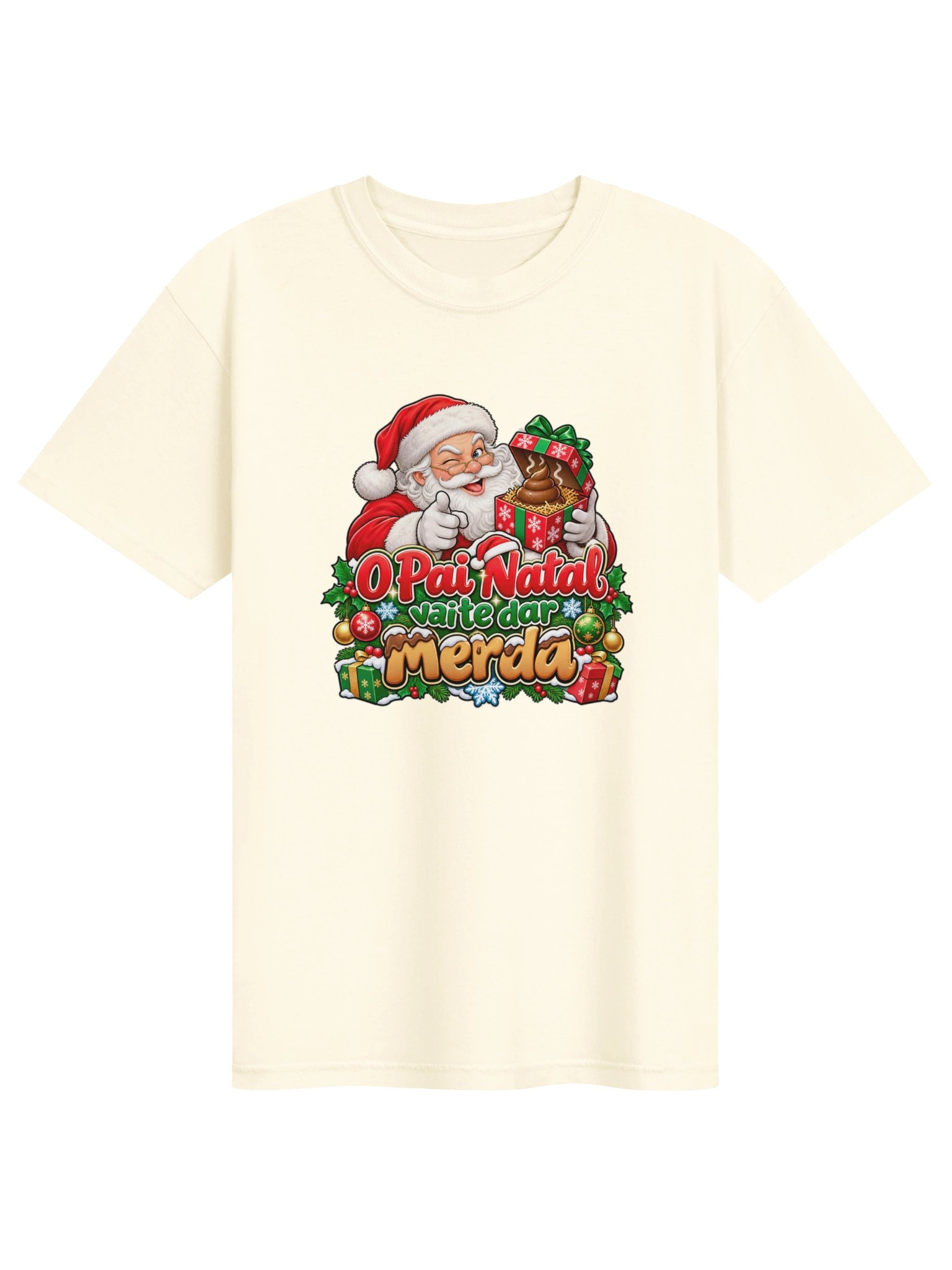 O Pai Natal Vai Te Dar Merda! – Funny Portuguese Christmas T-Shirt product image (1)