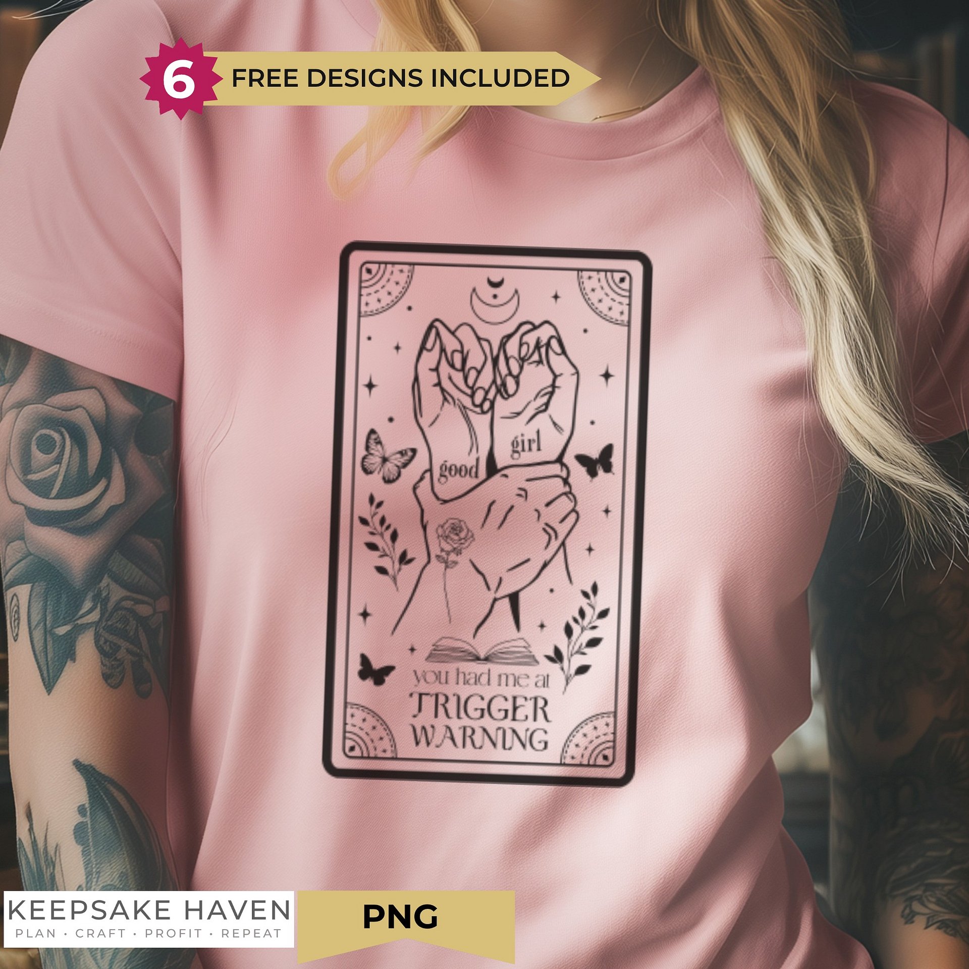 Trigger Warning Smut Dark Romance Witchy Tarot Card SVG PNG, Sublimation Clipart for Shirt, Mug Design, Printable Wall Art, Digital Download product image (1)