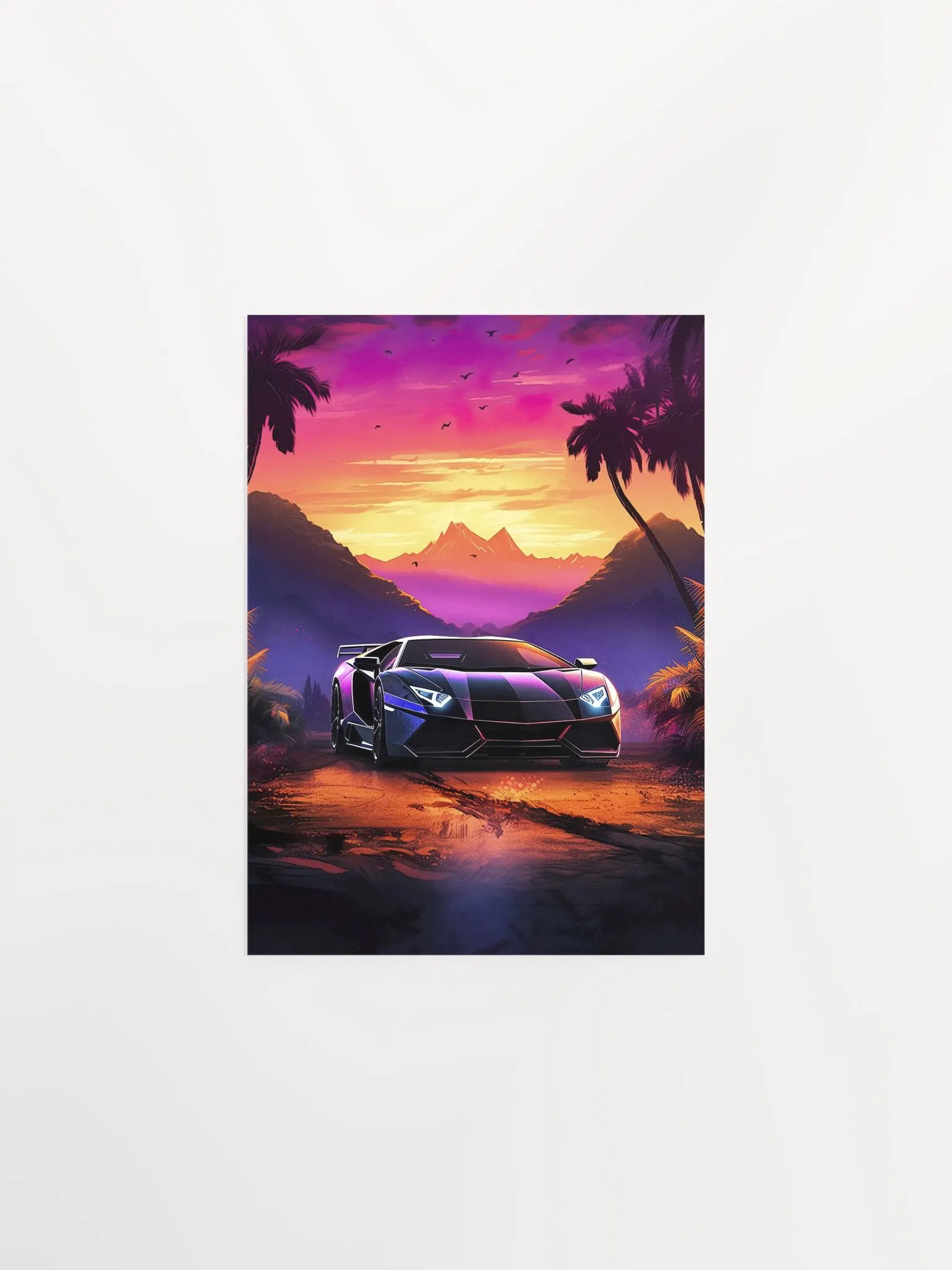 Synthwave aesthetic sport car Lamborghini with palms [synthwave/vaporwave/cyberpunk] — aesthetic art print product image (6)