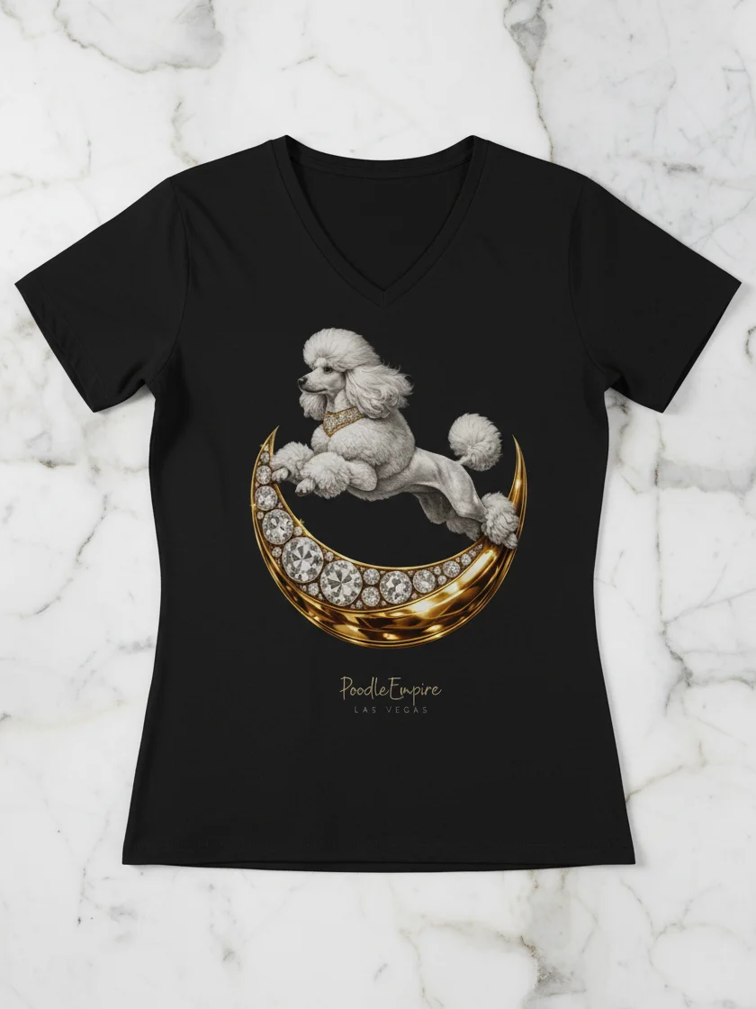 Moon White Poodle V-Neck Tee | Poodle Empire product image (6)