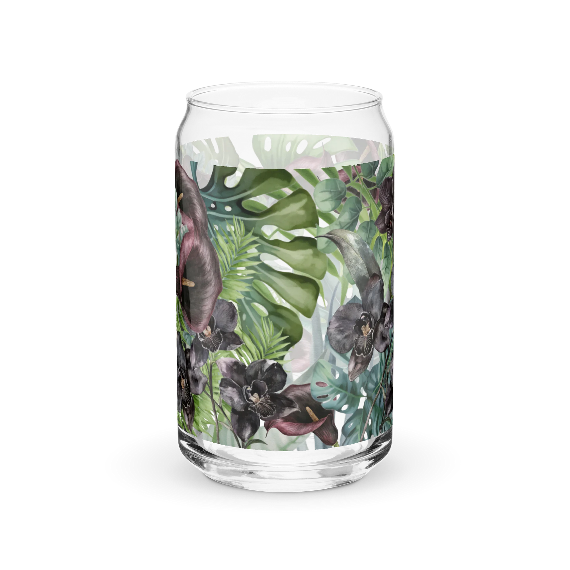 Midnight Forest Glass Sipper | Dark Botanical Floral Glass Can product image (8)