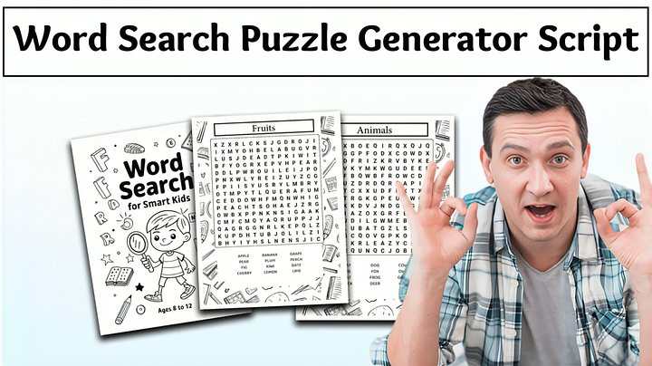Word Search Puzzle and Word Art Generator Script – Automated Python Tool for Creating High-Quality Word Search Grids and Printable Outputs product image (1)