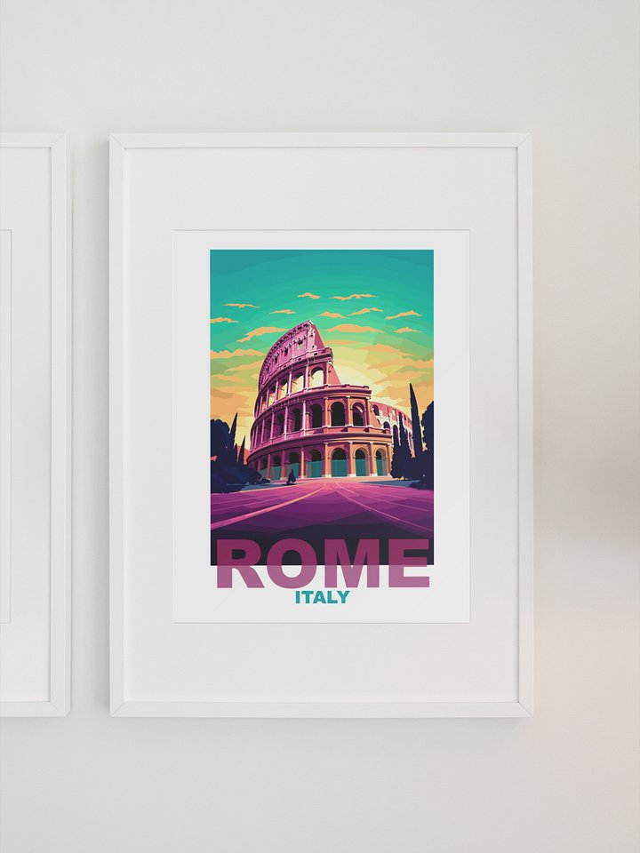 Colosseum at Sunset Poster, Vibrant Rome Italy Skyline Art, Colorful Ancient Ruins Print, Travel-Inspired Wall Decor, Italian Gift Idea product image (1)