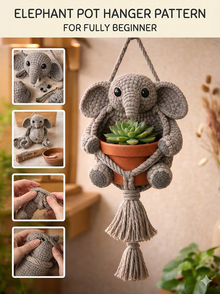 Elephant Pot Hanger Crochet PDF Pattern product image (1)