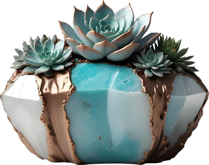 Coastal Luxe Spa Decor – Aqua Serenity – Vase with Succulent PNG product image (1)