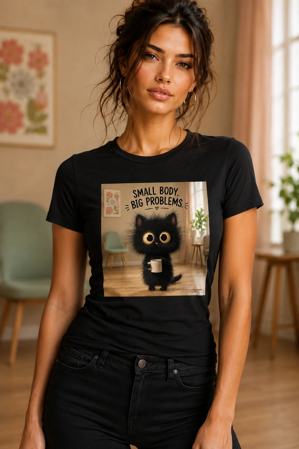 Premium Black Fade Cat T-Shirt, Oversized Unisex Tee, Funny Small Body Big Problems Gift product image (1)