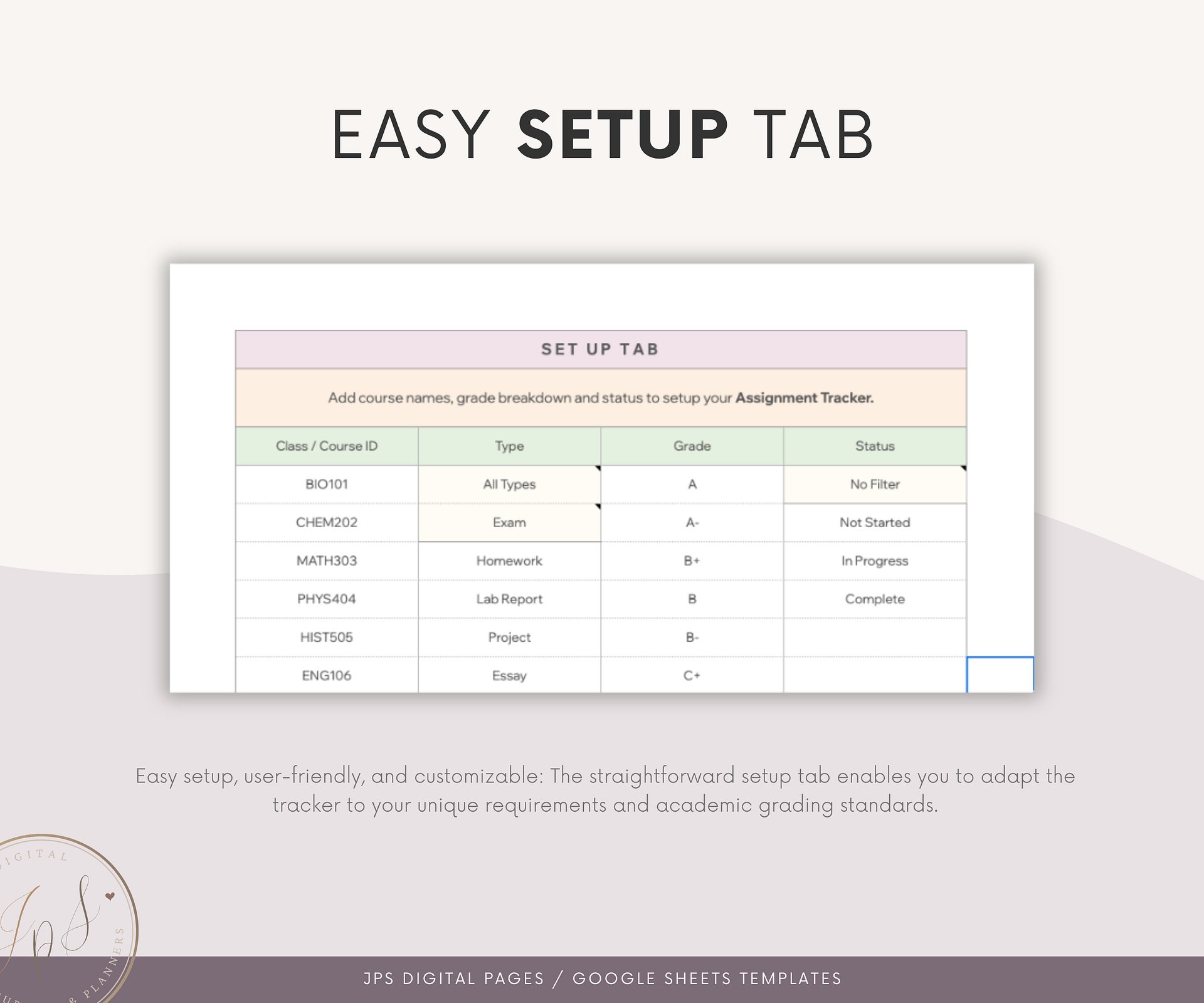 Assignment Tracker Spreadsheet, Google Sheets Template, Exam Grade Task Tracker, College & University Student Planner product image (3)