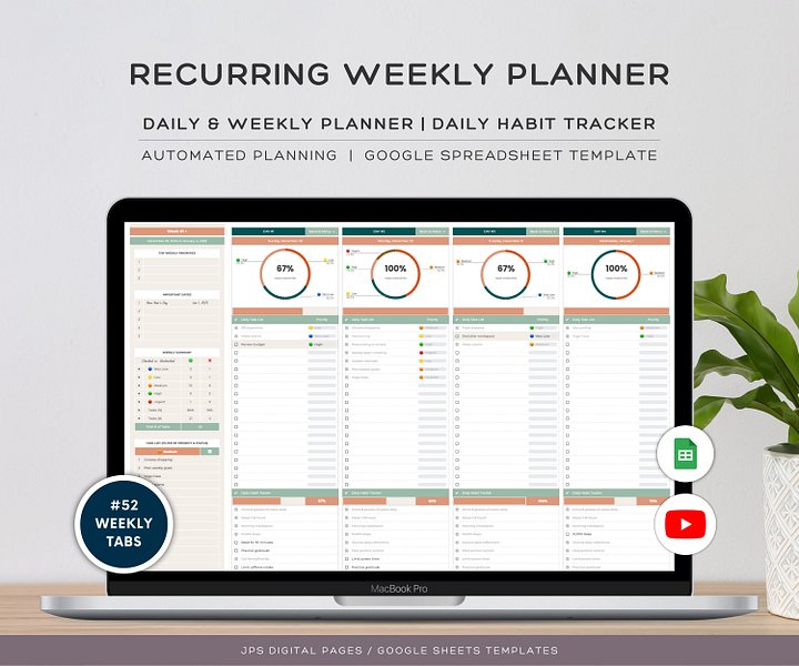 Recurring Task Manager, Google Sheets Template, Dynamic Monthly Calendar product image (1)