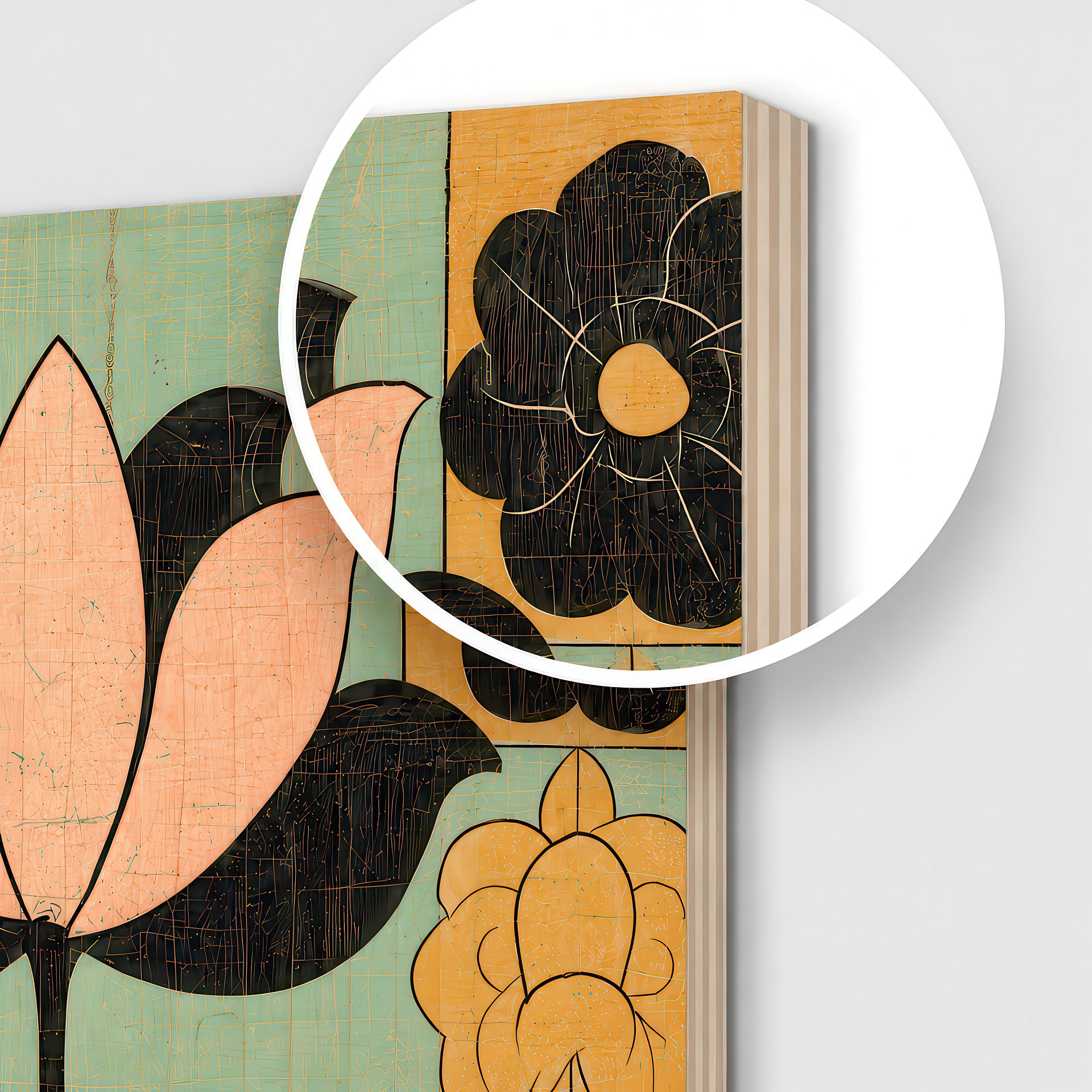 Kyoto Garden | Japanese Floral Modernist | Birch Wood Art Panel | Wall Decor | 24×24″ (60x60 cm) product image (3)