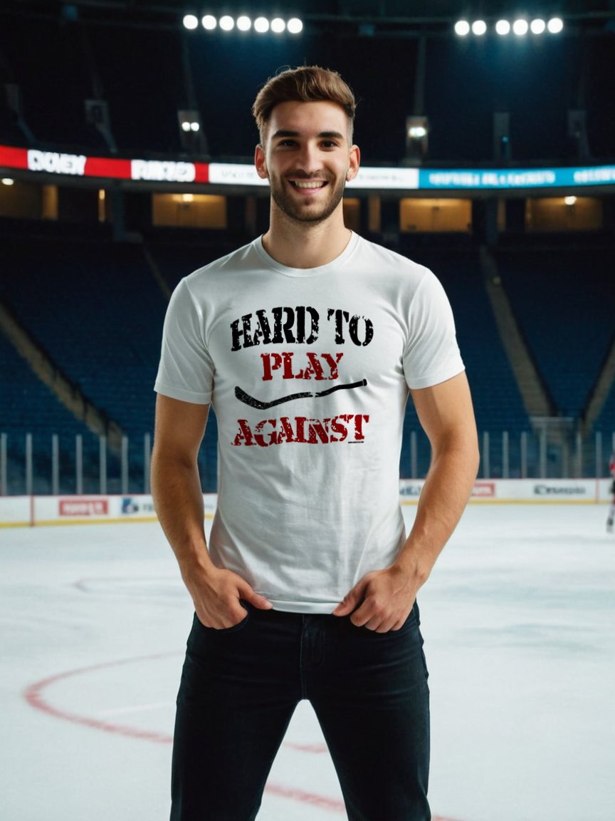 Funny Hockey T-Shirt - Hard to Play Against - Beer League Hockey Shirt for Men - Gift for Hockey Players with Grit product image (2)