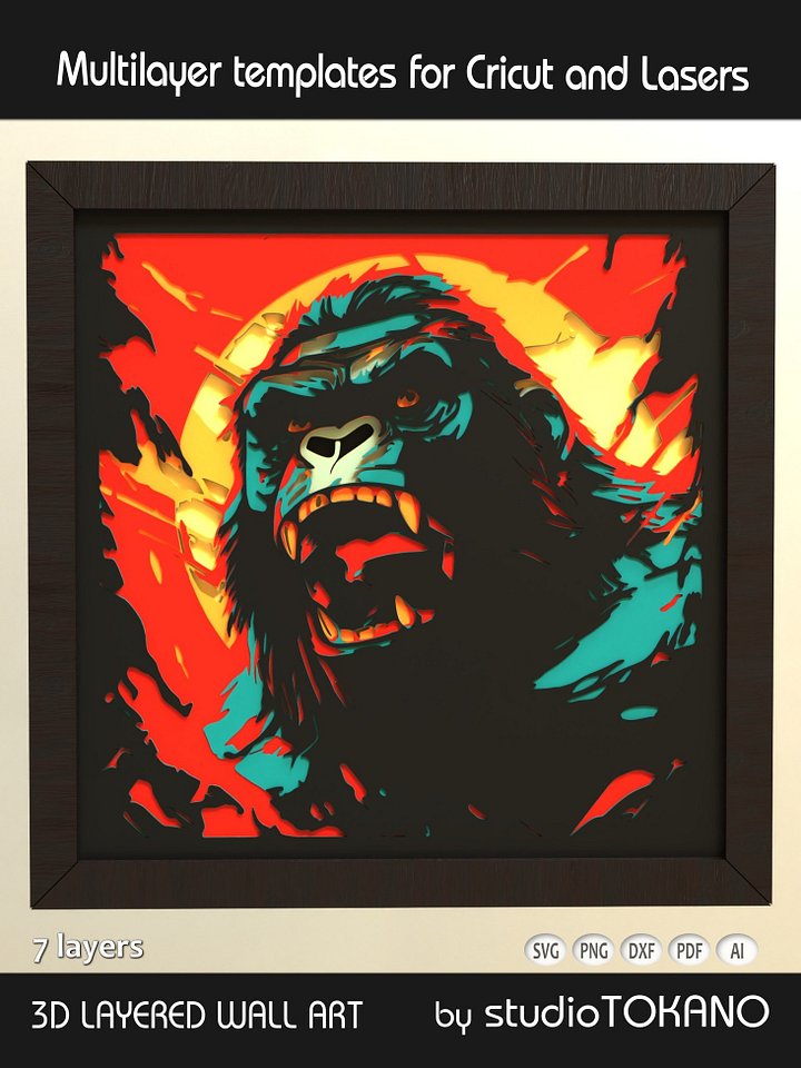 Gorilla Layered Cut File product image (1)