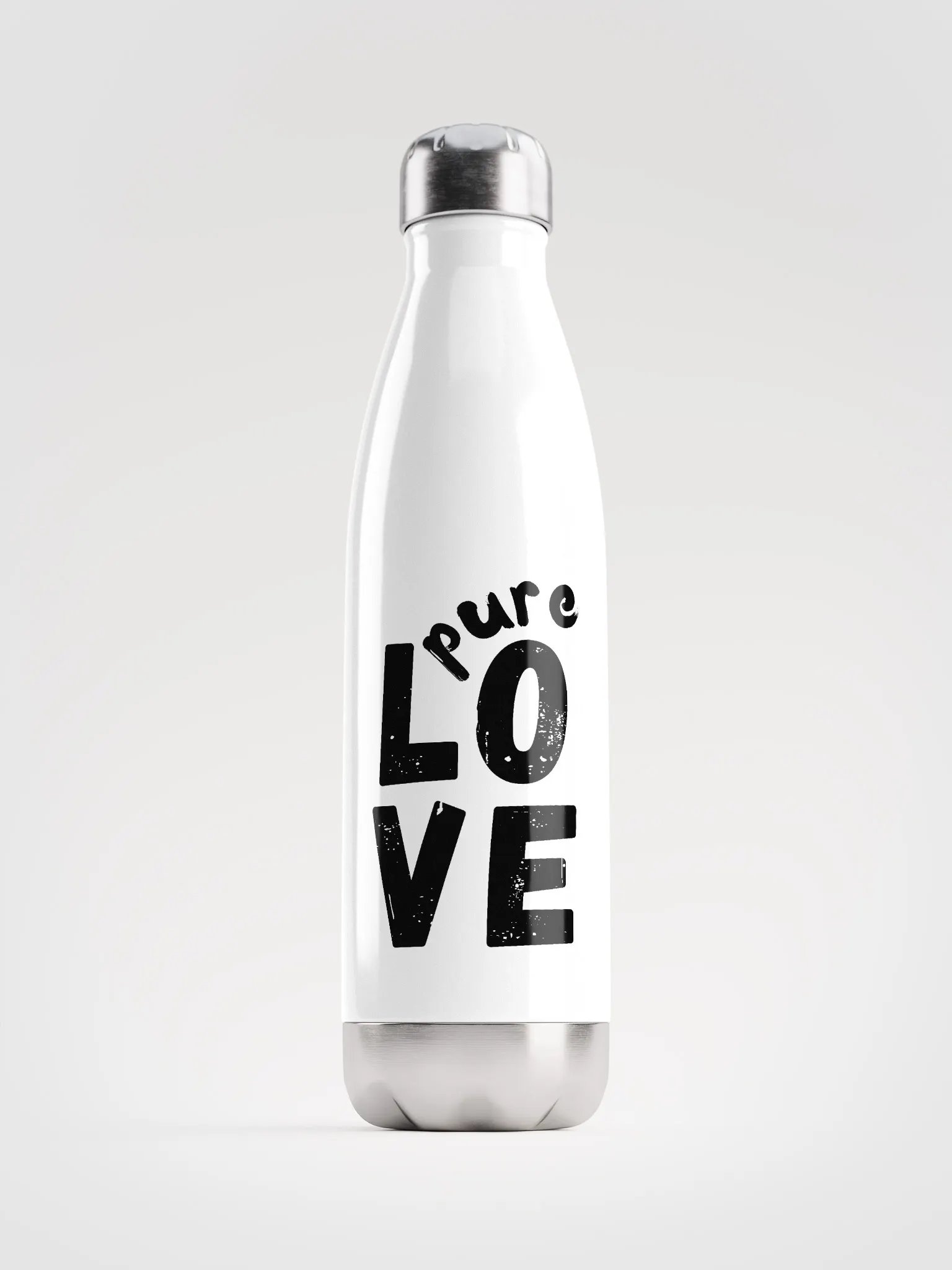 Pure Love black on white Stainless Steel Water Bottle product image (1)
