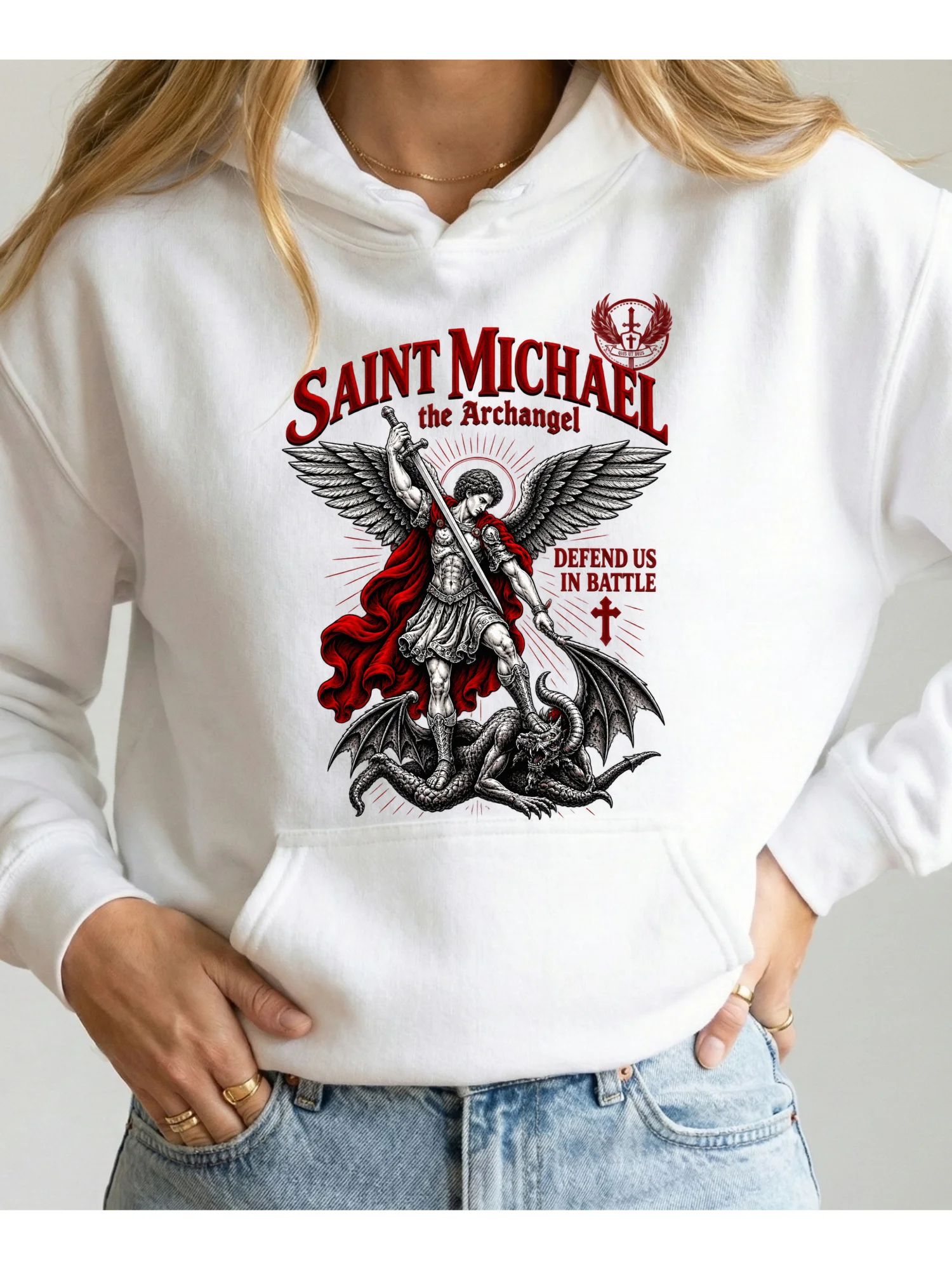 Saint Michael the Archangel Hoodie | Defend Us in Battle Catholic Christian Faith | Religious Gift | Kingdom Life Co. product image (1)