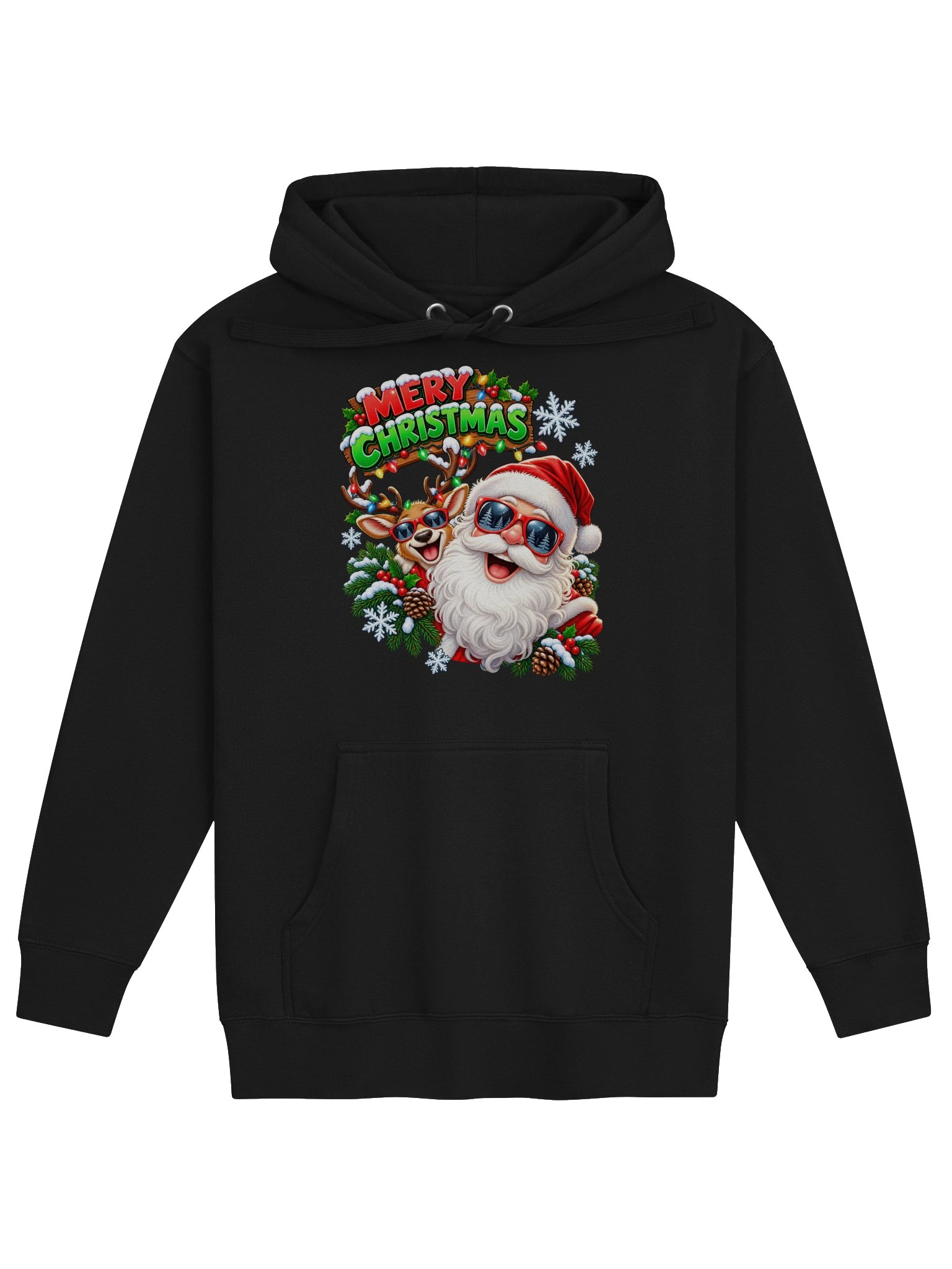 Merry Christmas — Santa & Reindeer Holiday Selfie - Hoodie product image (1)