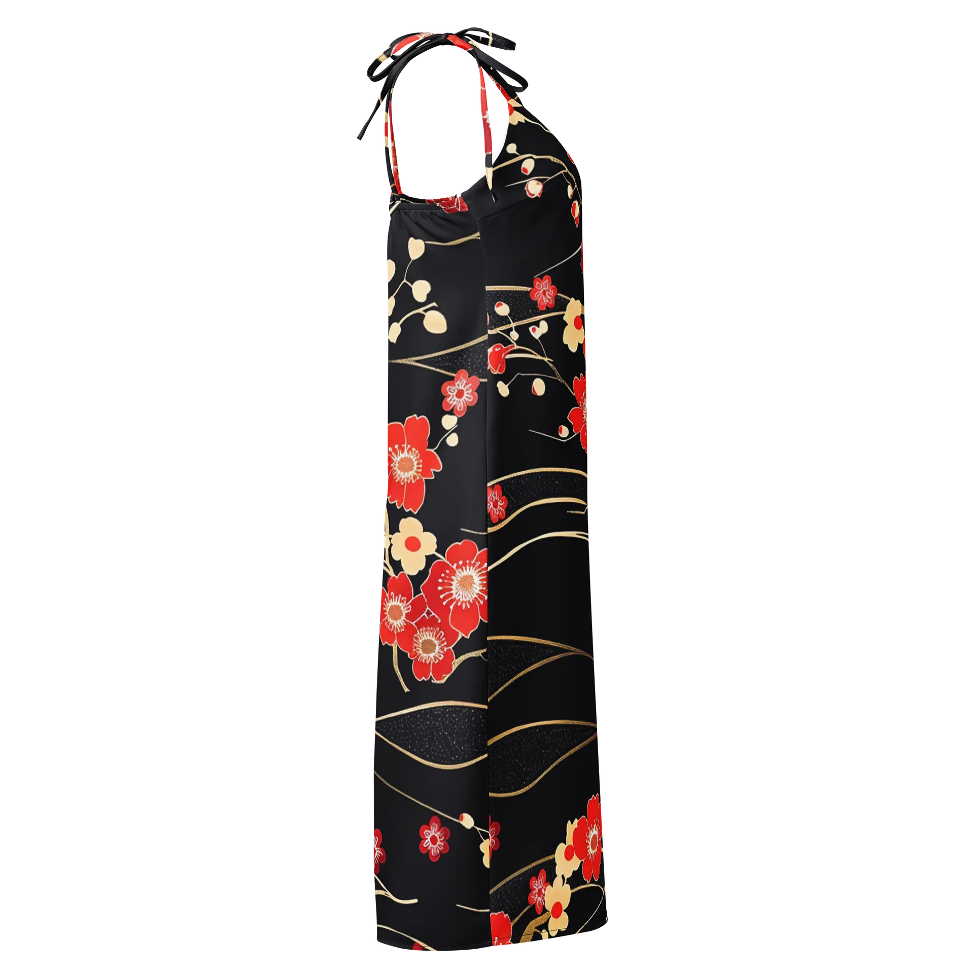 Japanese Sakura Wave Midi Slip Dress | Black Floral Chiffon Summer Dress product image (4)