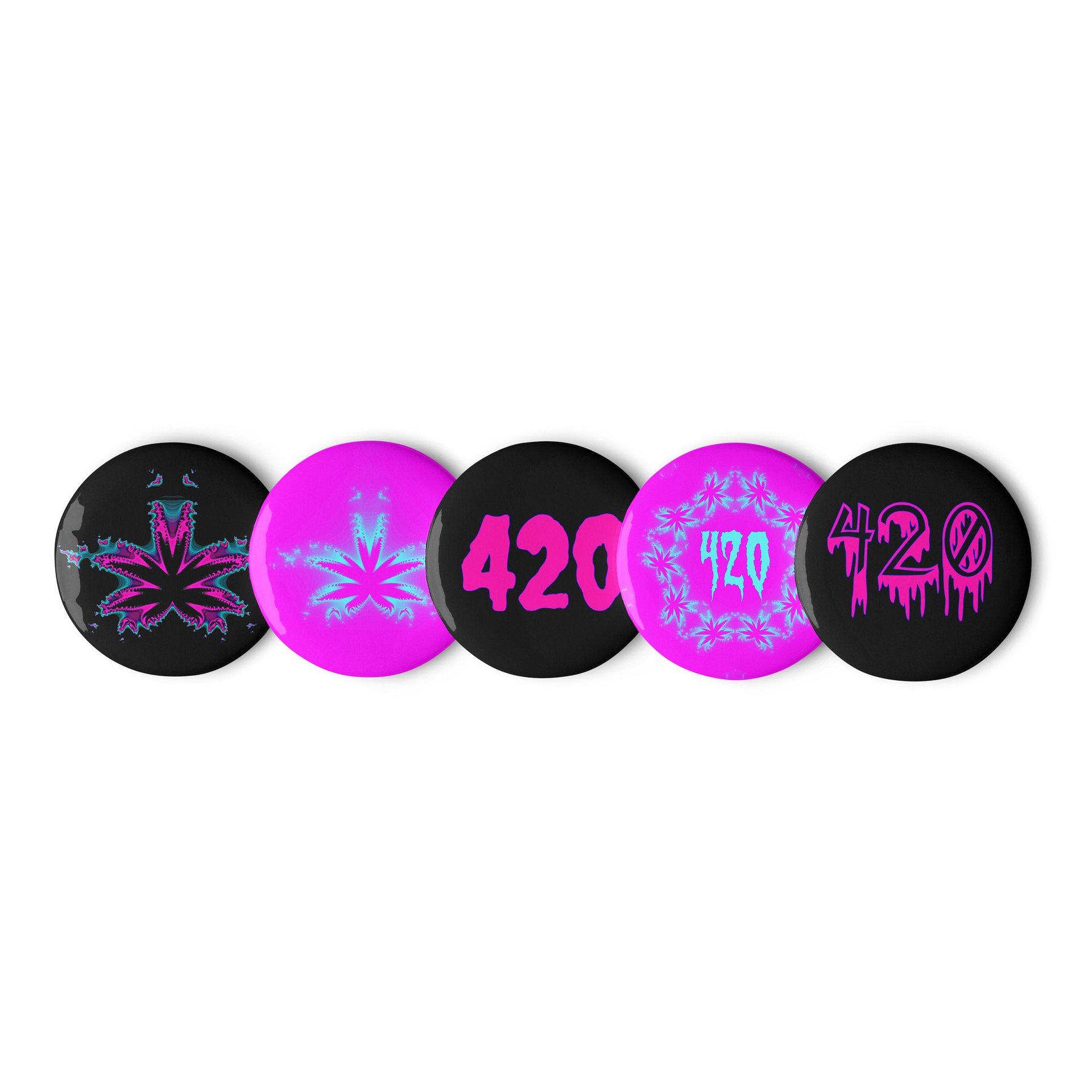 Creepy Cannabis 420 Pins, Black Blue Pink Pot Leaf Art Pin Button Set product image (3)