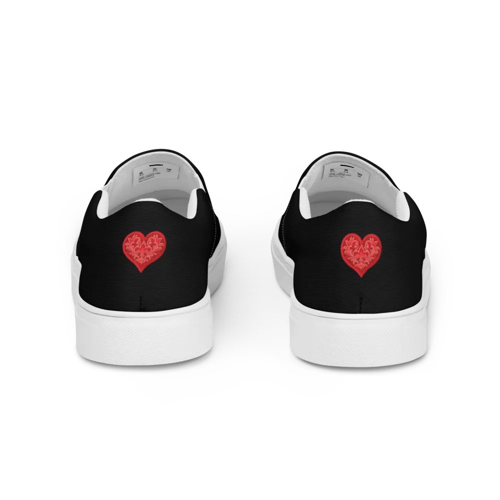Red Heart Black Canvas Women's Slip-On Shoes product image (11)