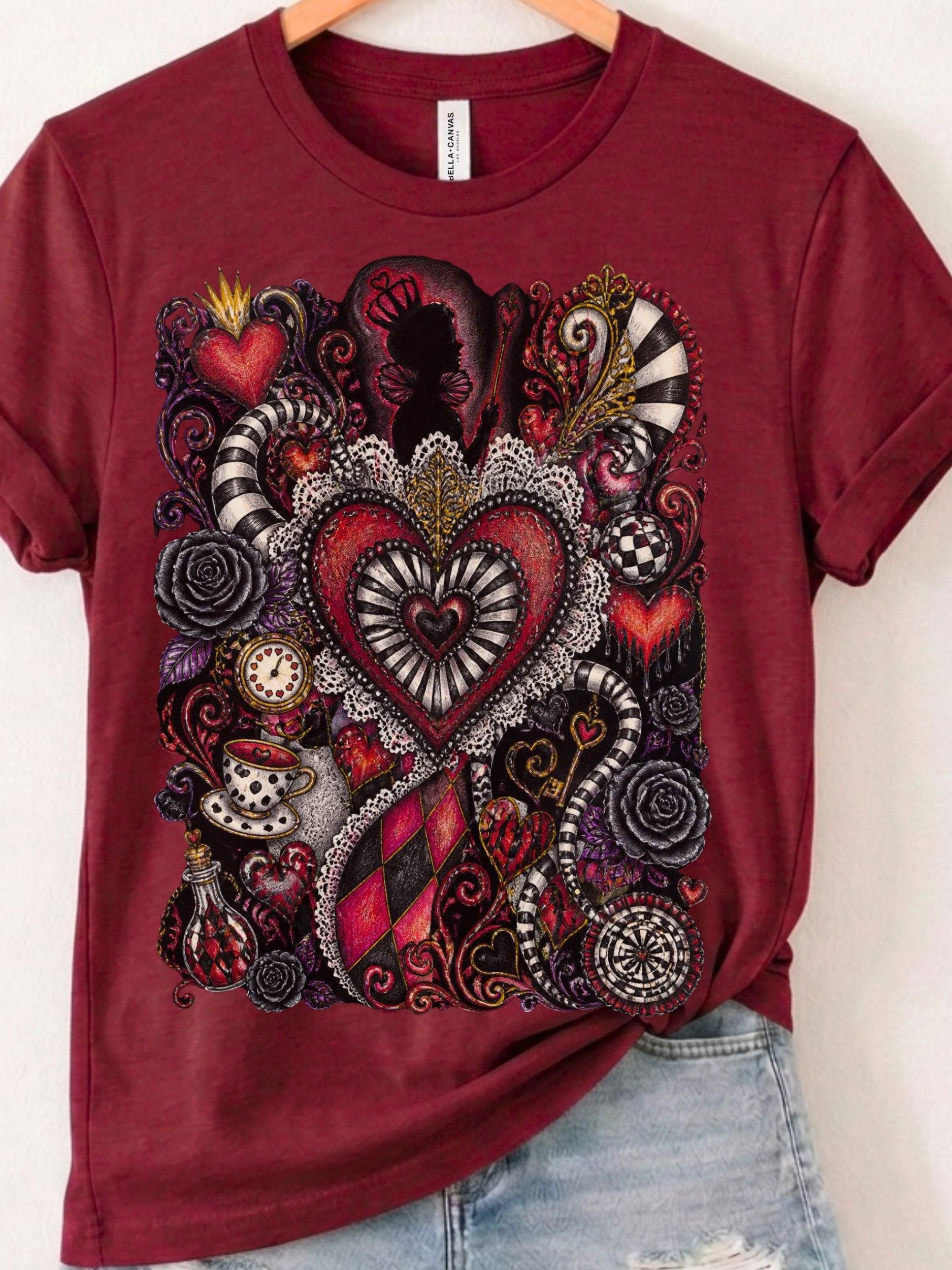 Queen of Hearts Wonderland Collage Shirt, Whimsigoth Dark Alice Graphic product image (43)