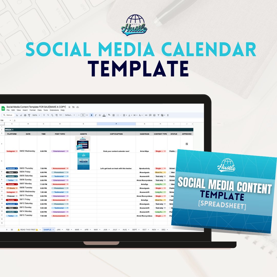Content Calendar Template [Spreadsheet] - Media Hustle product image (1)