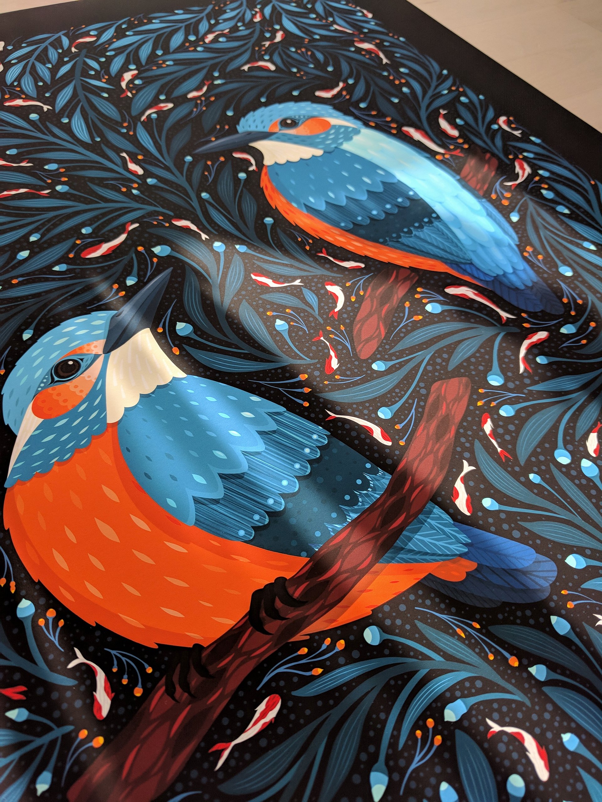 Kingfishers by a Pond - Bird Art Print product image (6)