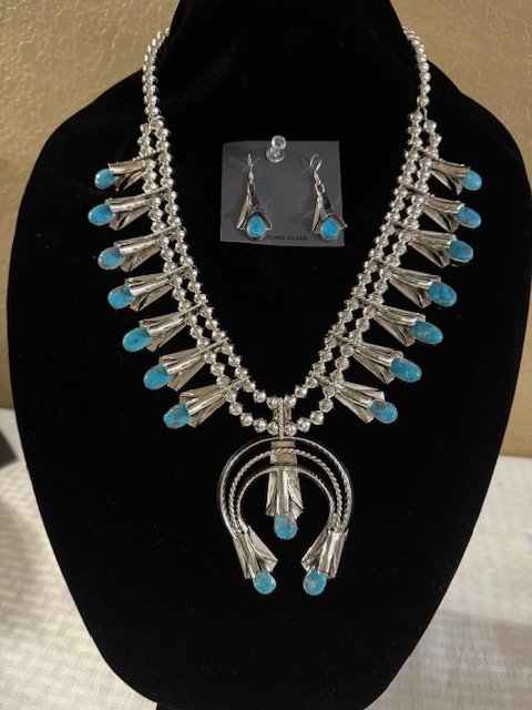 Artisan Kingman Turquoise "Desert Sky" Squash Blossom Suite product image (1)