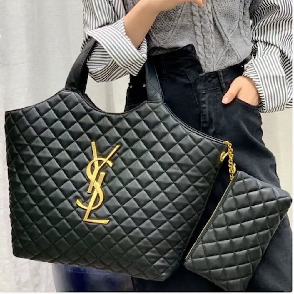 إيف سان لوران (YSL) - حقيبة يد نسائية تصميم جلد مبطن فاخر بحجم كبير مع محفظة مرفقة - لون أسود (درجة أولى هاي كوالتي) product image (10)