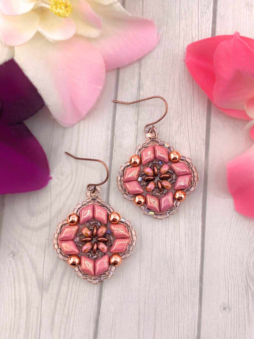 Pink and Copper GemDuo Beaded Earrings product image (3)