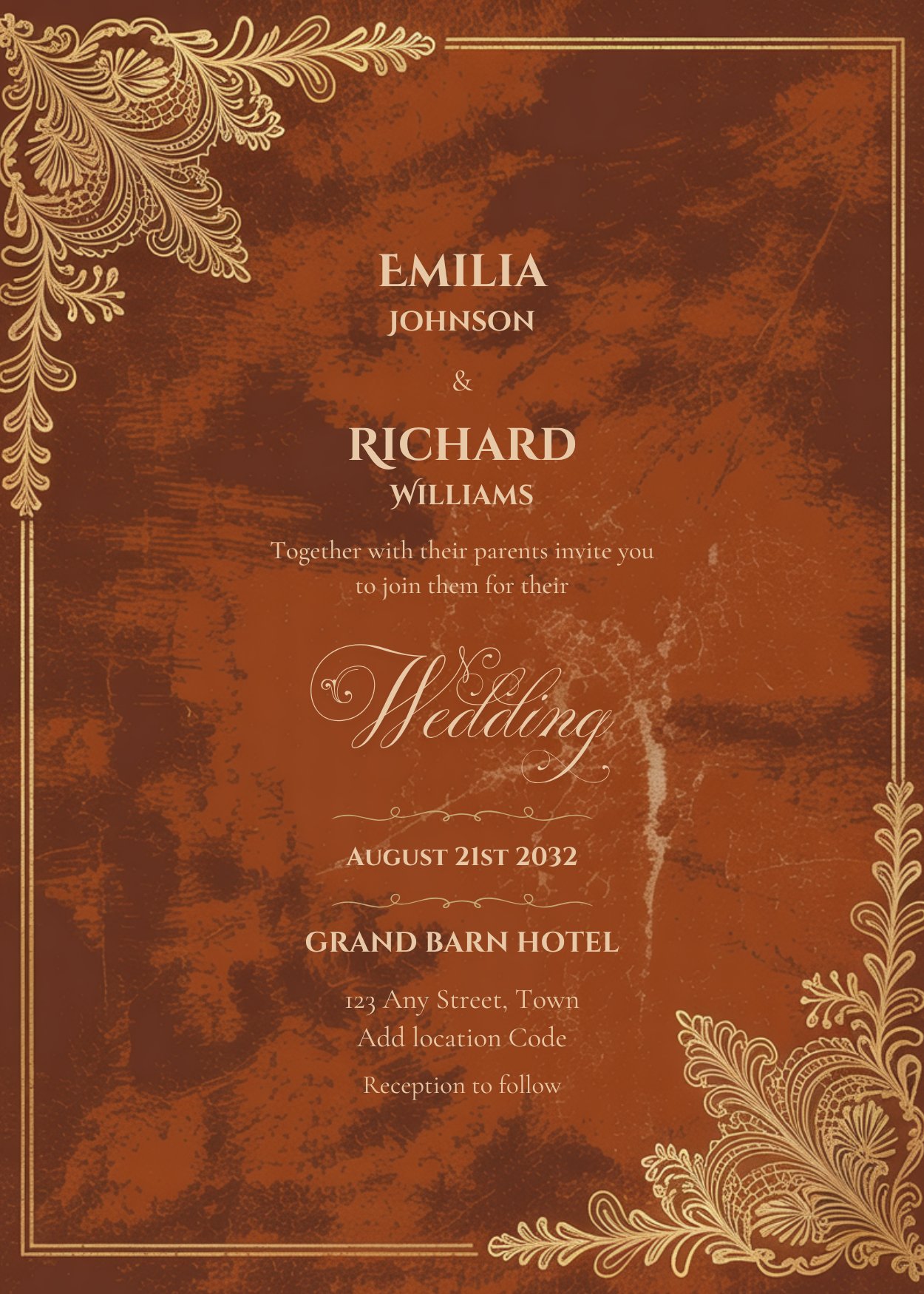 Editable Vintage Wedding Invitations | Edit in Canva | Instant Download Template | Rustic Brown Gold Terracotta product image (3)