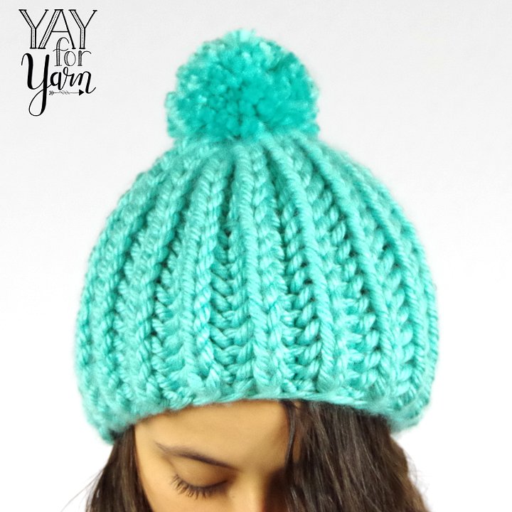 Easy SHORTCUT Brioche Pom Pom Hat - PDF Knitting Pattern & Video Tutorial product image (1)