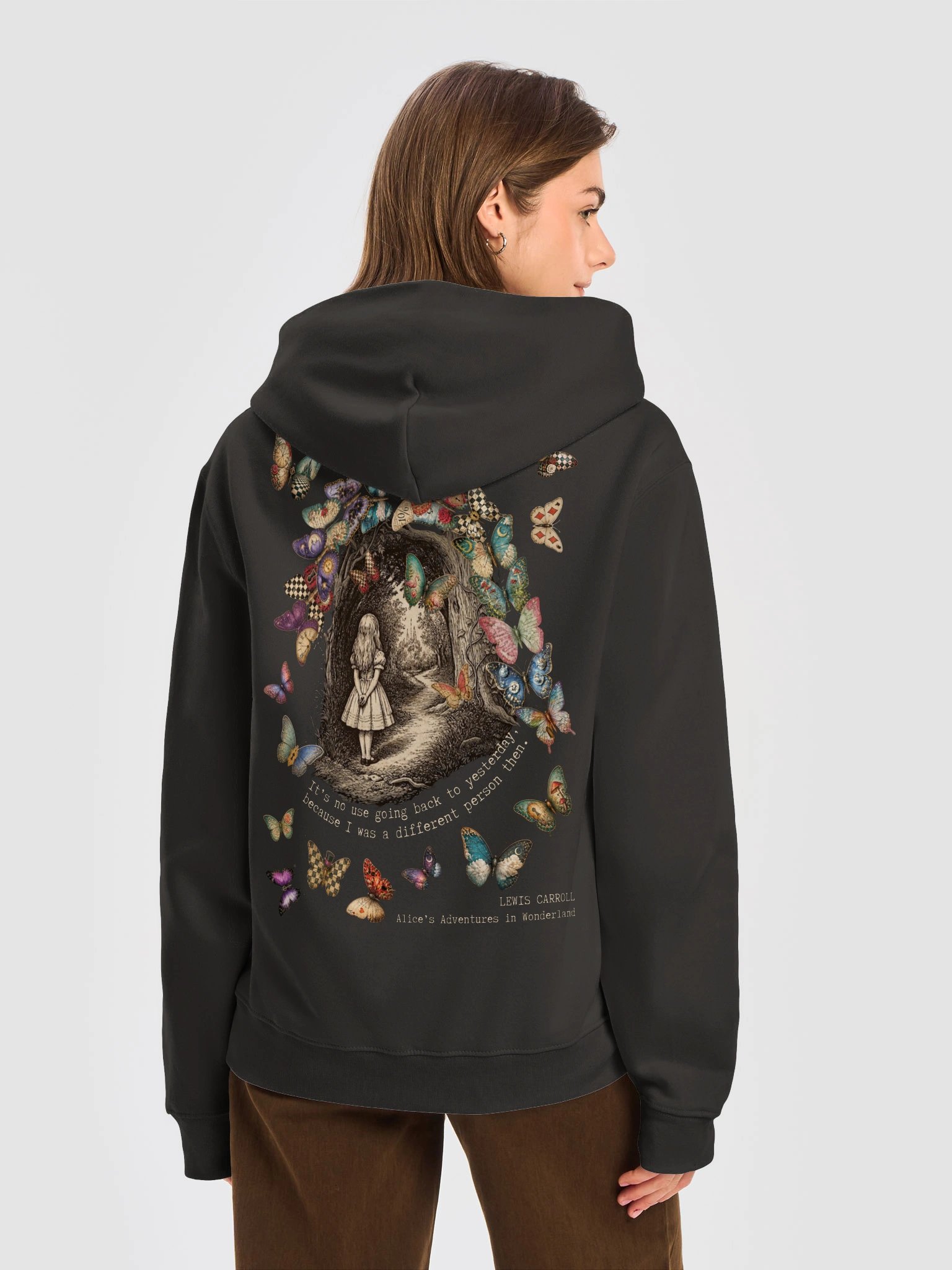 Wonderland Butterfly Quote Hoodie, Surreal Vintage Alice Graphic product image (7)