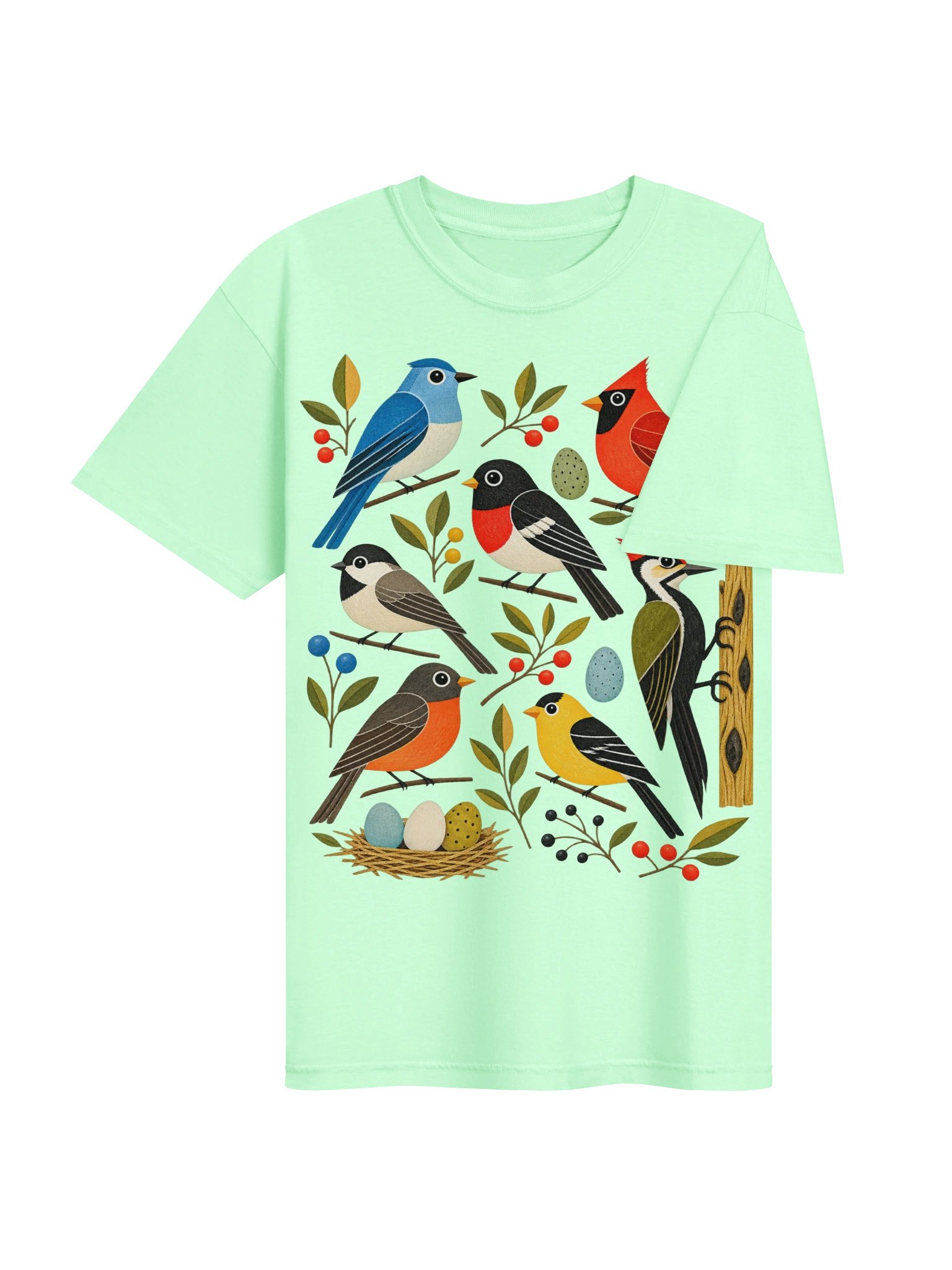 Vintage Folk Art Songbirds Graphic T-Shirt | Mid-Century Nature Graphic Tee product image (4)