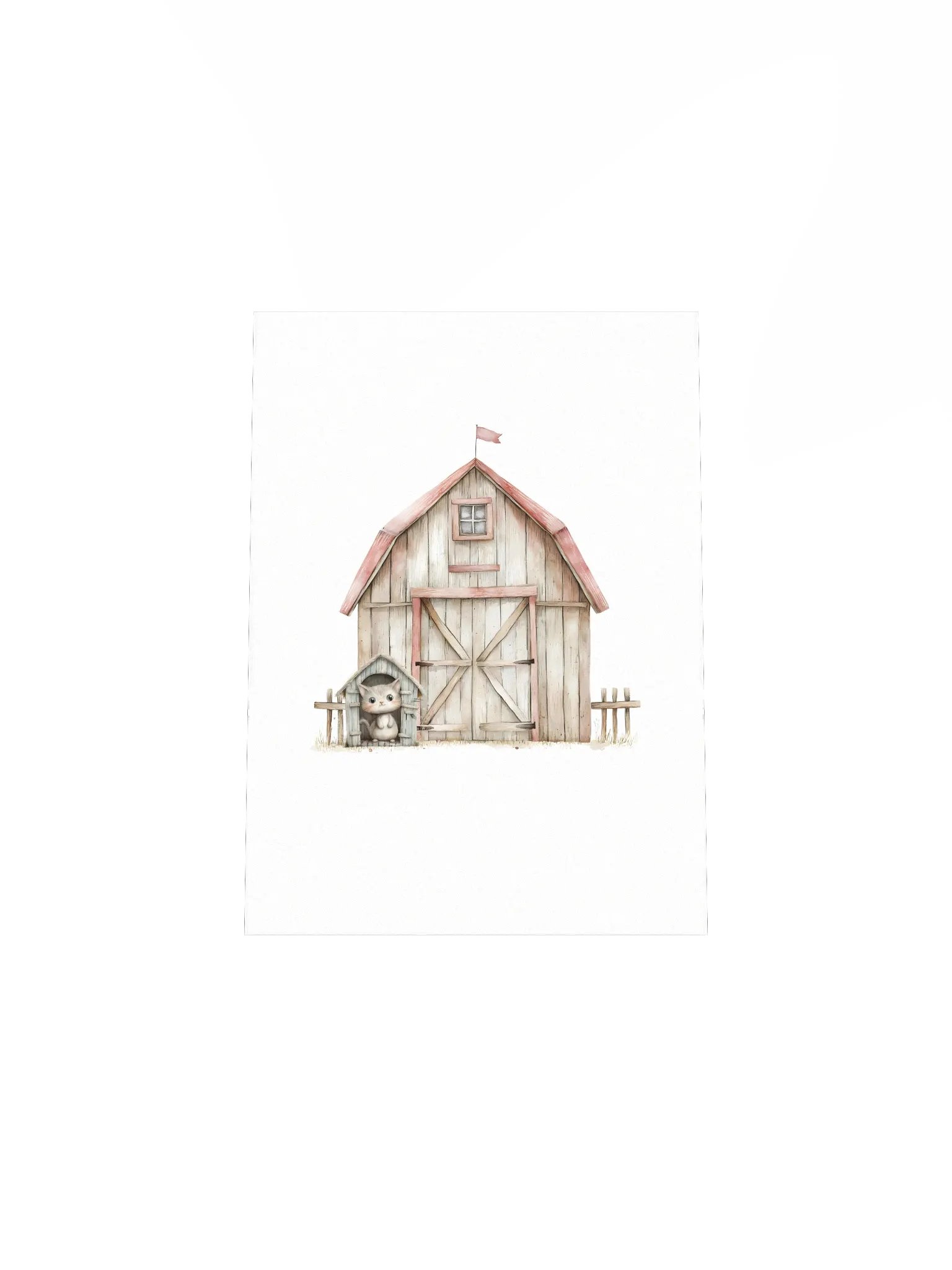 Watercolor Barnyard Cat Nursery Decor Print product image (5)