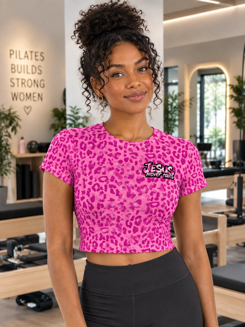 Jesus Never Fails Pink Leopard Print Crop Top product image (2)