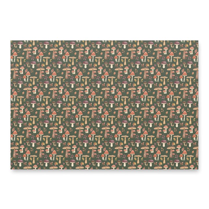 The mushroom haven wrapping paper set (3). Autumn mushroom design on green, brown & beige backgrounds product image (1)